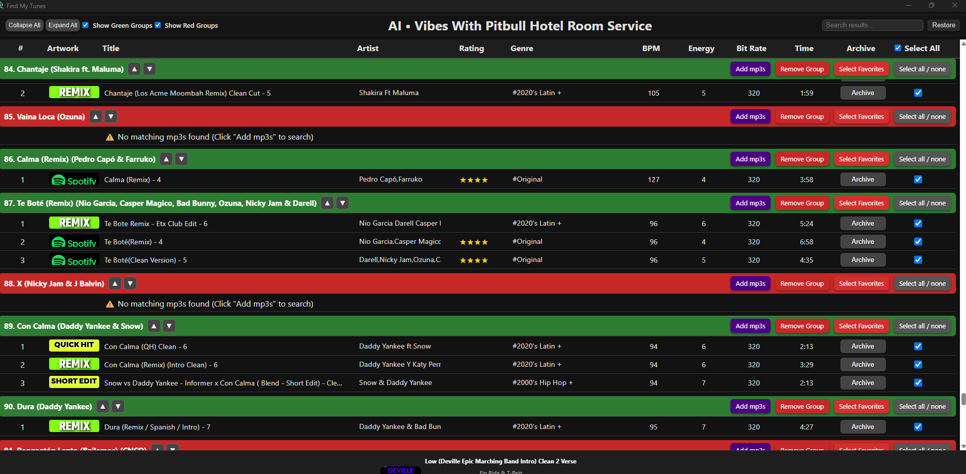 Color-coded song matching system
